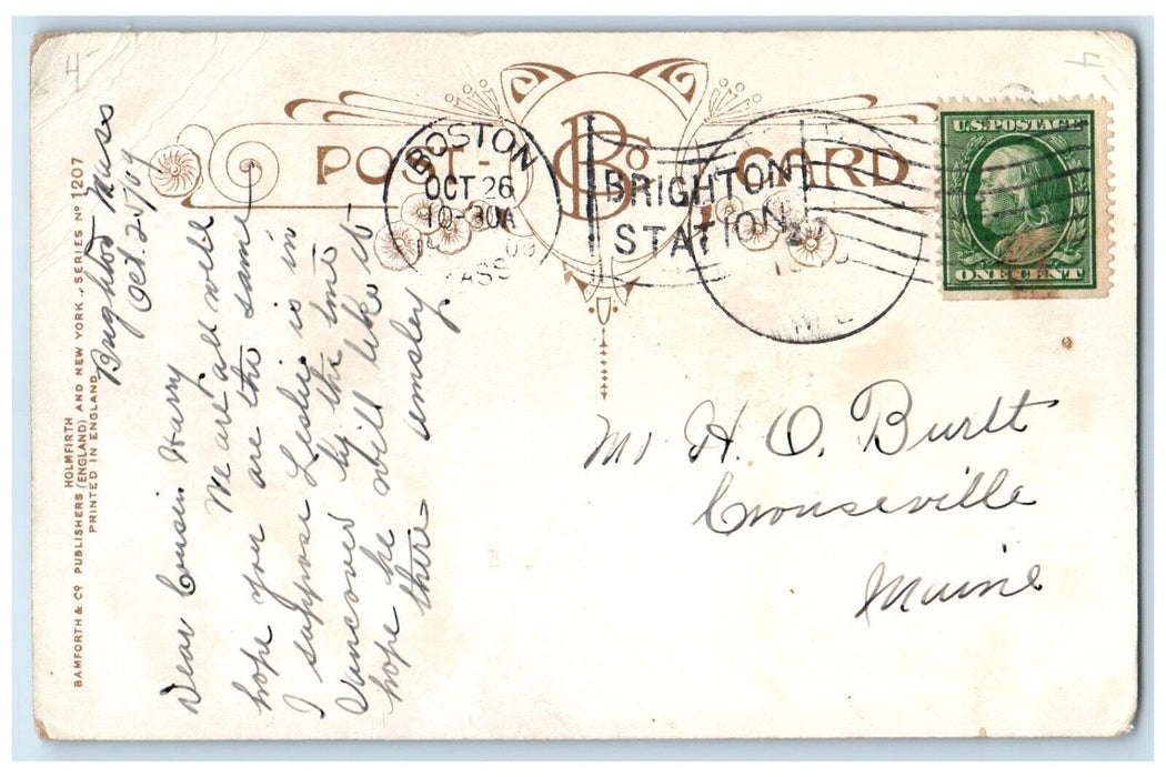 1909 Old Lady Boy Fishing Mill Boston Massachusetts MA Bamforth Antique Postcard