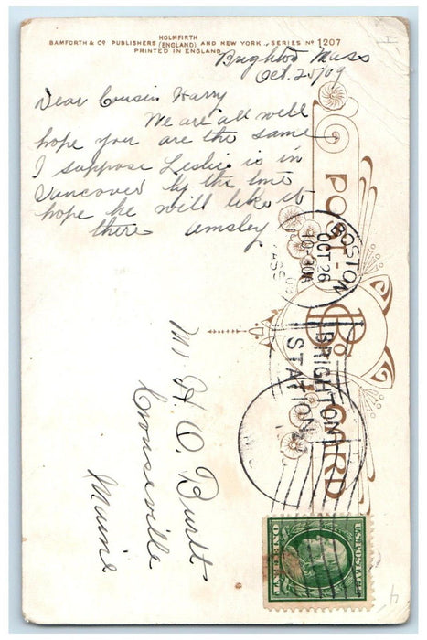 1909 Old Lady Boy Fishing Mill Boston Massachusetts MA Bamforth Antique Postcard