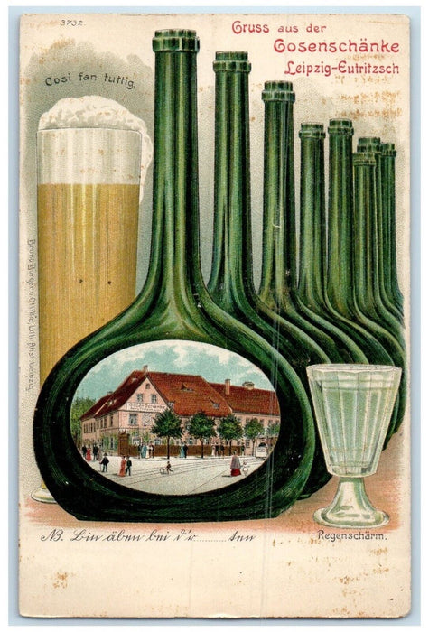 c1905 Wine Beer Gruss Aus Der Gosenschanke Leipzig-Eutritzsch Germany Postcard