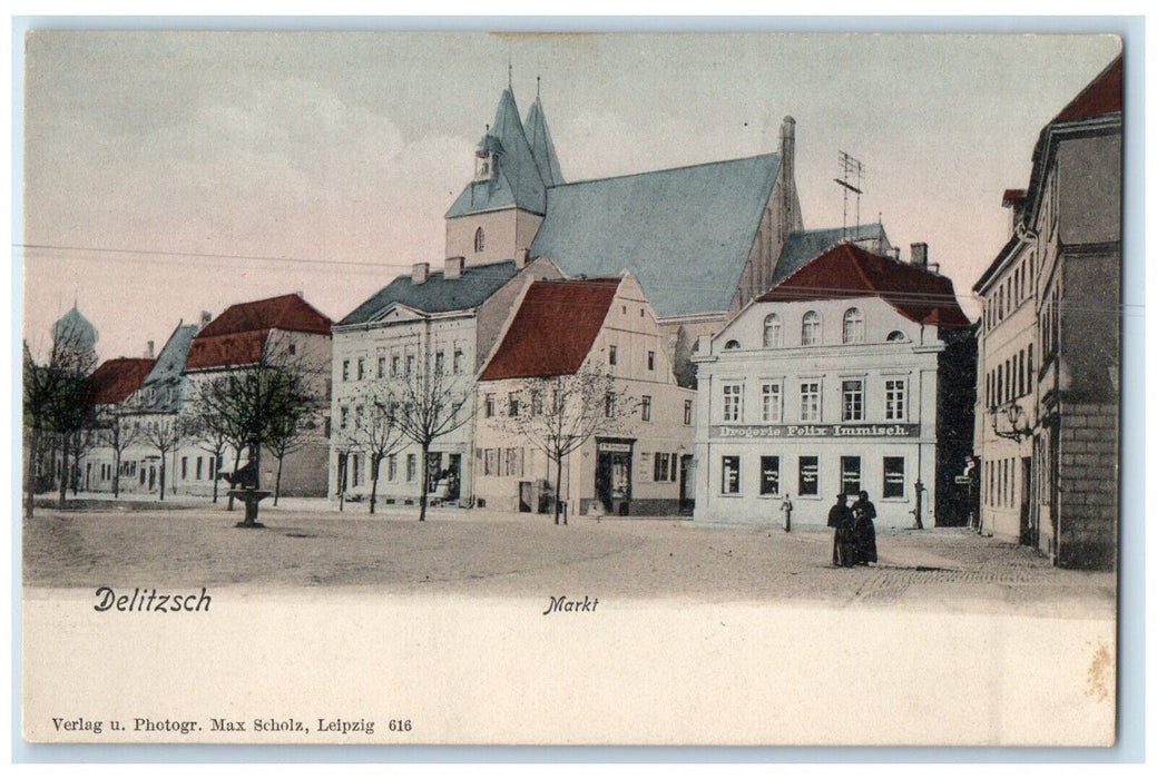 c1905 Market Scene at Delitzsch Saxony Germany Unposted Antique Postcard
