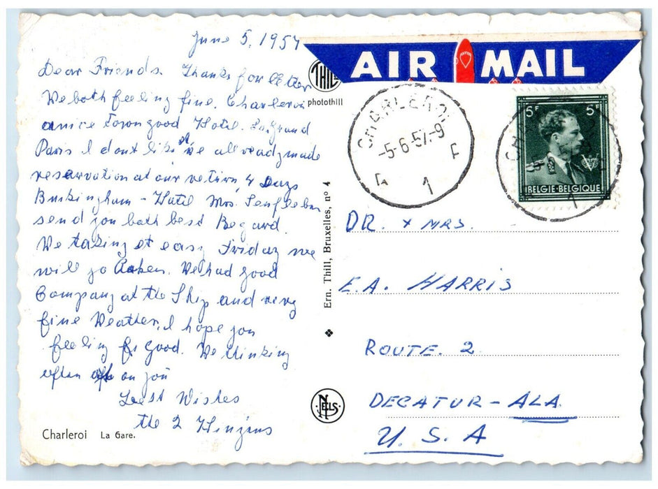 1957 View of La Gare Charleroi Belgium Vintage Air Mail Posted Postcard