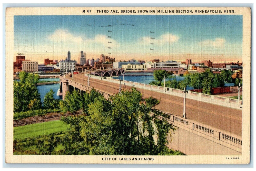 1941 Third Avenue Bridge Showing Milling Section Minneapolis Minnesota Postcard