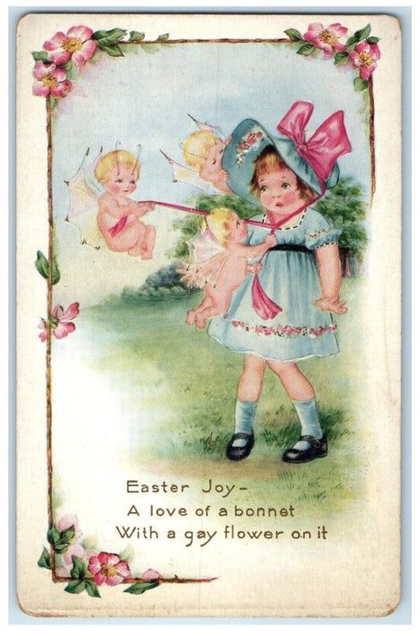 c1910's Easter Joy Little Girl Fairy Flowers Embossed Posted Antique Postcard