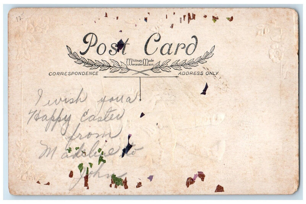 c1910's Easter Joy Little Girl Fairy Flowers Embossed Posted Antique Postcard