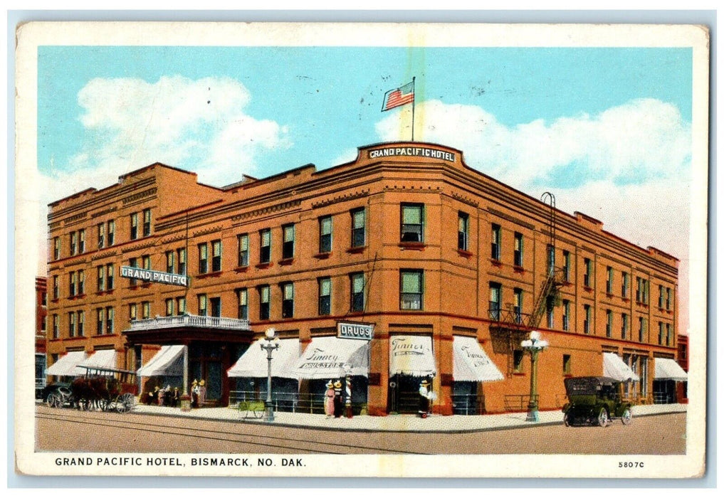 1930 Grand Pacific Hotel Exterior Building Store Bismarck North Dakota Postcard