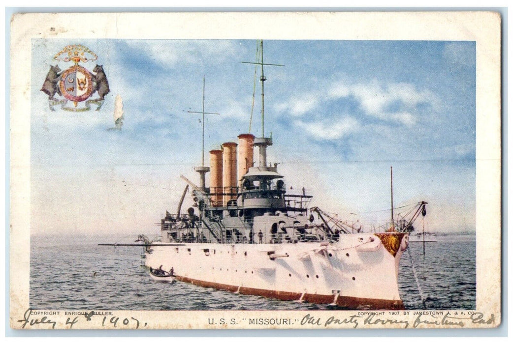 1907 USS Missouri Steamer Ship Jamestown Exposition Norfolk Virginia VA Postcard