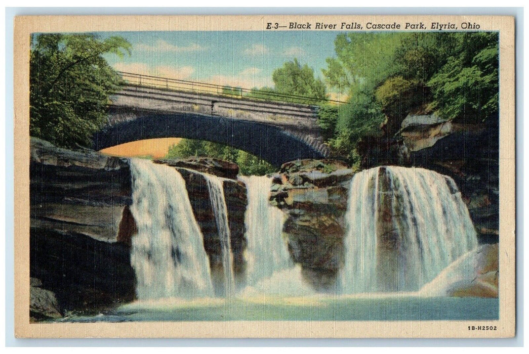 1954 Black River Falls Cascade Park Bridge Lake Rock Cliff Elyria Ohio Postcard