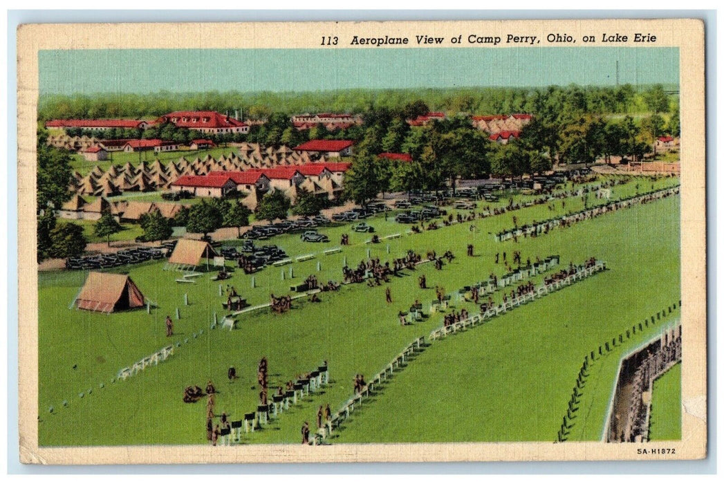 1938 Aeroplane View Camp Perry Soldier Army Ohio Lake Erie OH Vintage Postcard