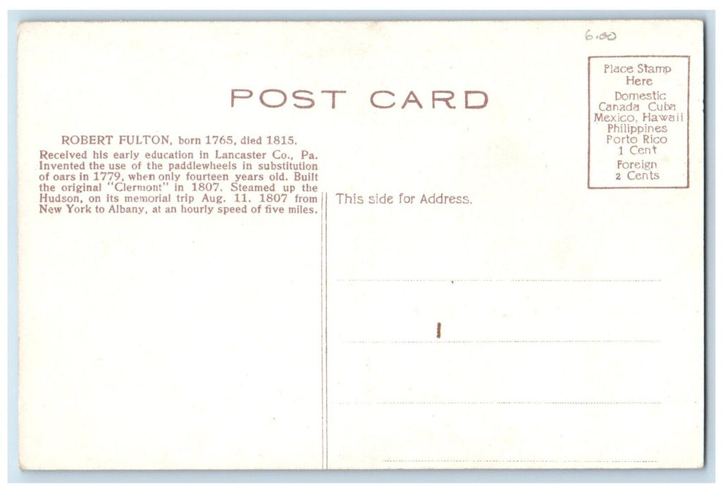 c1910's Robert Fulton Clermont Steamer Ship From New York To Albany Postcard