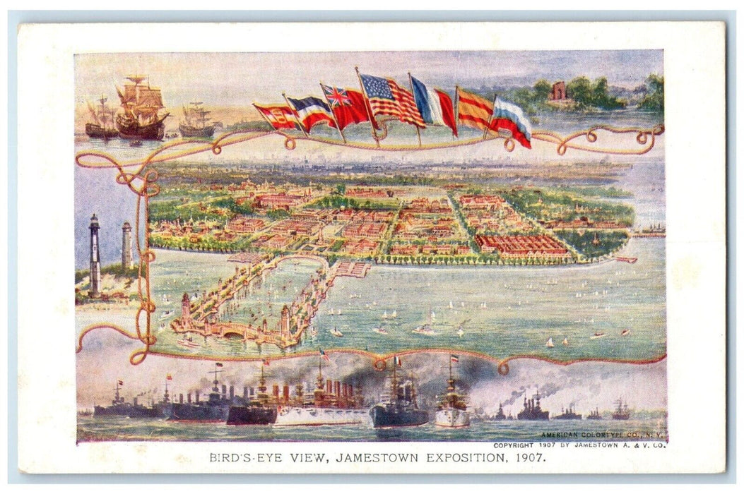 1907 Bird's Eye View Jamestown Exposition Norfolk Virginia VA Antique Postcard