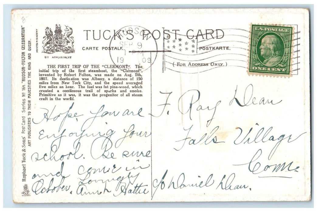 1909 The First Trip Of The Clermont Steamboat Hudson New York NY Tuck's Postcard