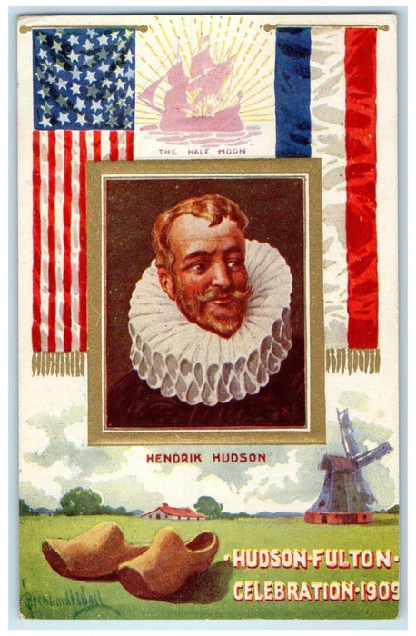 1909 The Half Moon Hendrik Hudson Windmill Dutch Shoe Newburgh NY Postcard