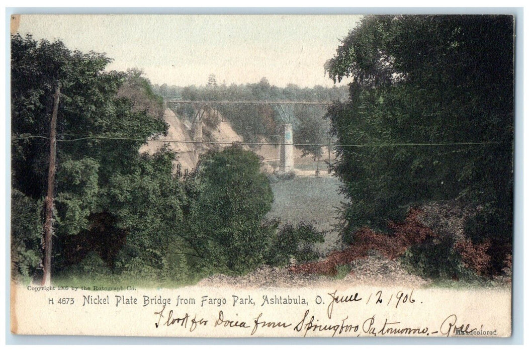 1906 Nickel Plate Bridge Fargo Park River Lake Ashtabula Ohio Vintage Postcard