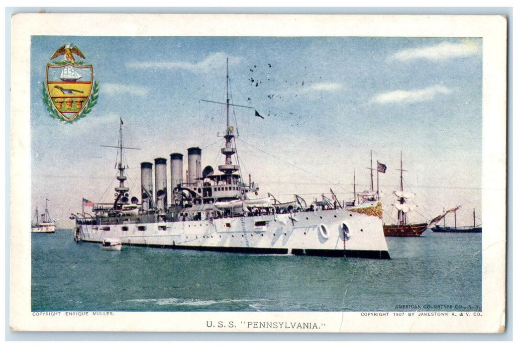 1909 USS Pennsylvania Jamestown Exposition Norfolk Virginia VA Postcard