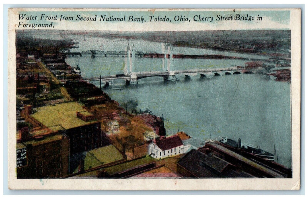 1917 Water Front Second National Bank Cherry Street Bridge Toledo Ohio Postcard