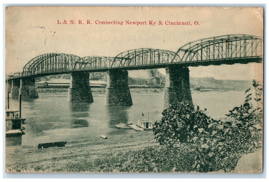 1913 LNRR Connecting Bridge River Lake Newport Kentucky Cincinnati Ohio Postcard