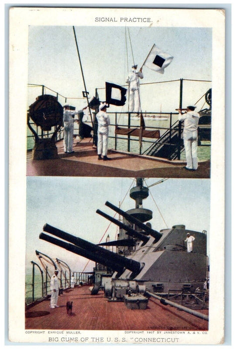 Signal Practice Big Guns Of The USS Connecticut Jamestown Exposition Postcard