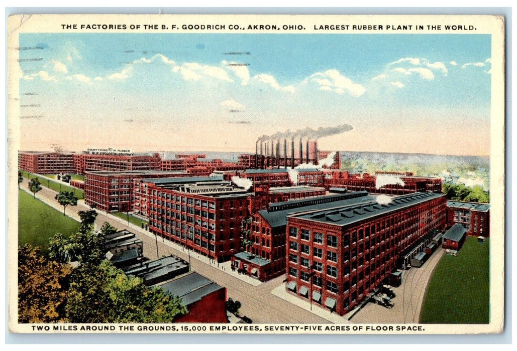 1916 Factories Goodrich Rubber Plant Exterior Building Road Akron Ohio Postcard