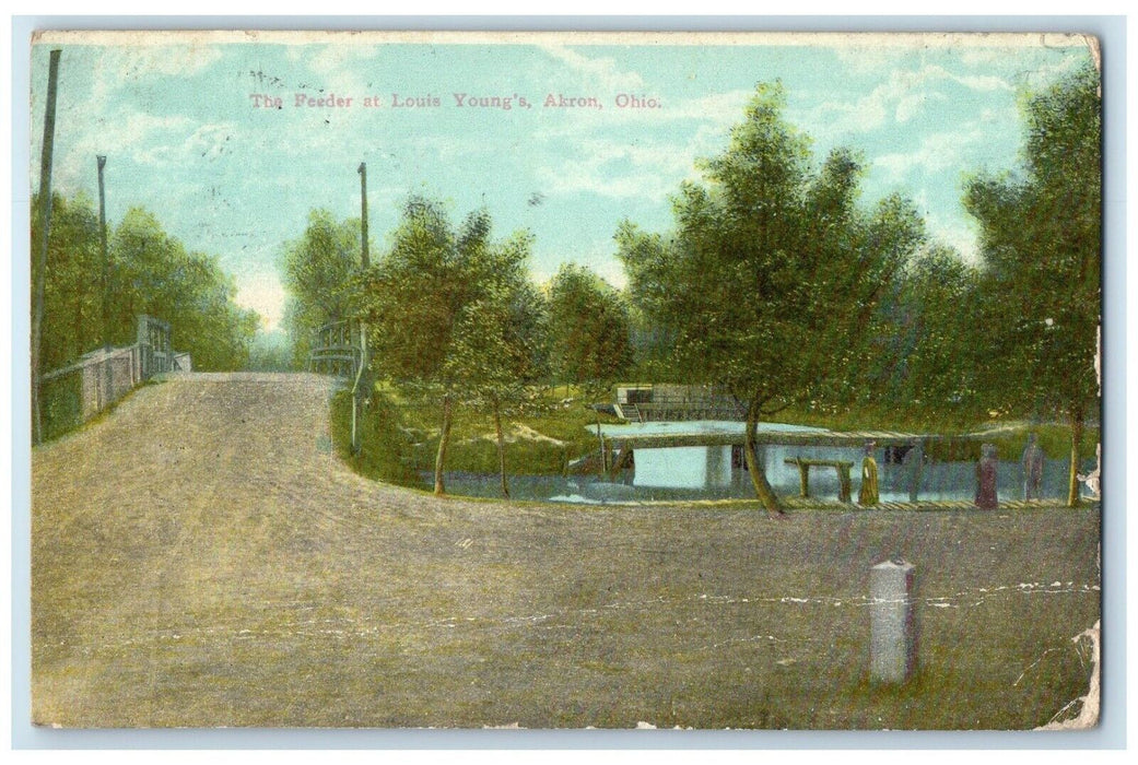 1915 Feeder Louis Young's Street Road River Akron Ohio Vintage Antique Postcard