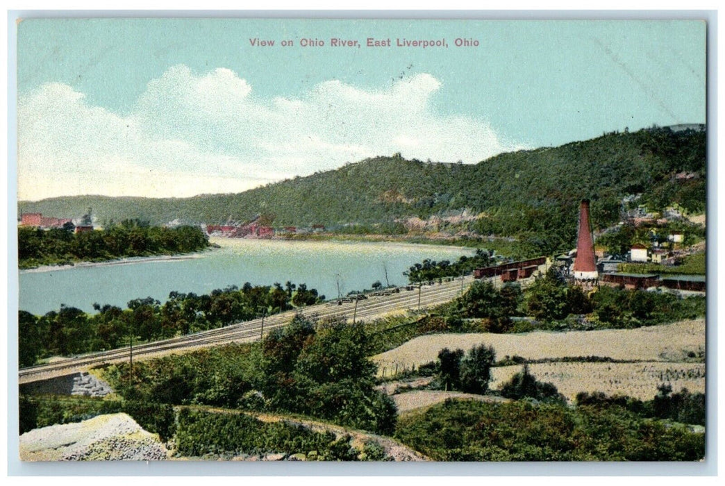 1911 View Ohio River Railroad Mountain East Liverpool Ohio OH Vintage Postcard