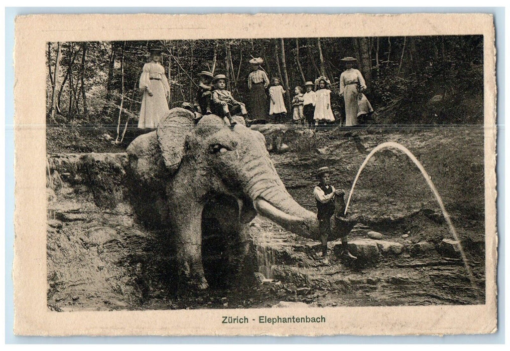 c1940's Zurich Elephant Stream Switzerland Unposted Vintage Postcard