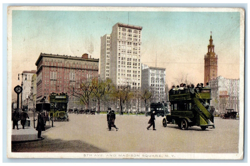 1914 5th Avenue Exterior Building Busses Street Madison Square New York Postcard