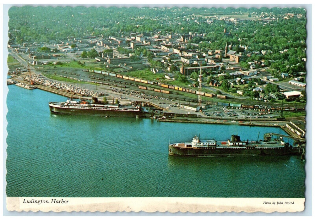 c1960 Ludington Harbor Air Shows City Car Ferry Docks Lake Michigan MI Postcard