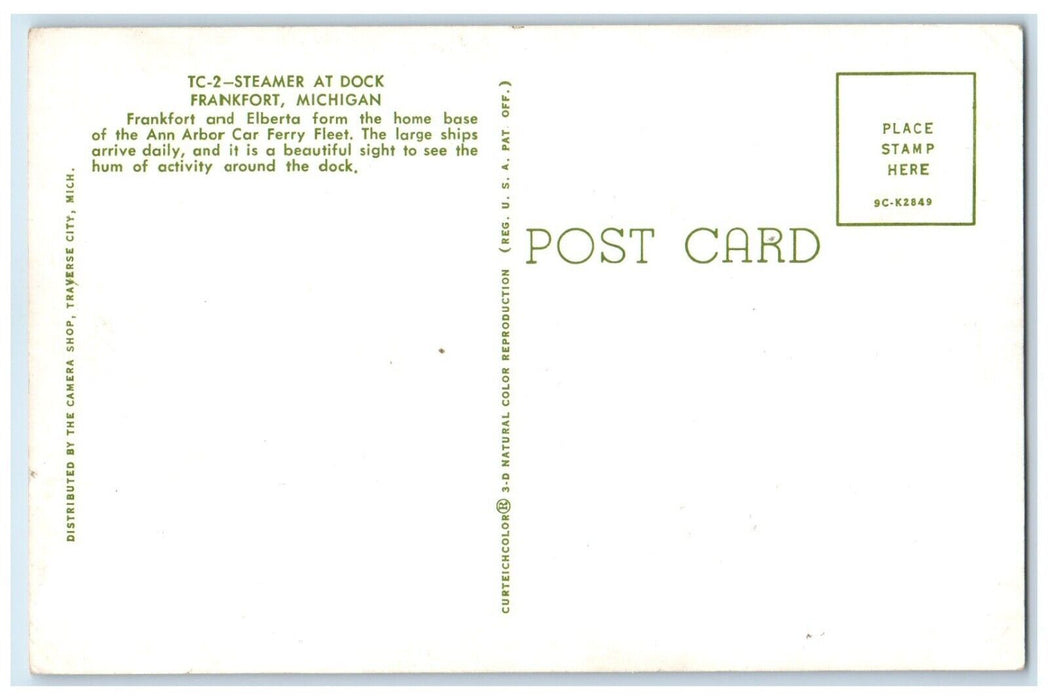 c1960 Steamer Dock Elbarta Home Ann Arbor Car Ferry Frankfort Michigan Postcard