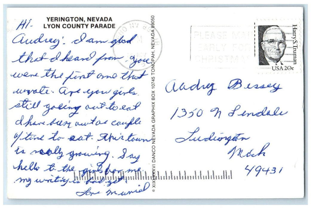 1966 Lyon County Parade Riding Horse Yerington Nevada NV Vintage Posted Postcard