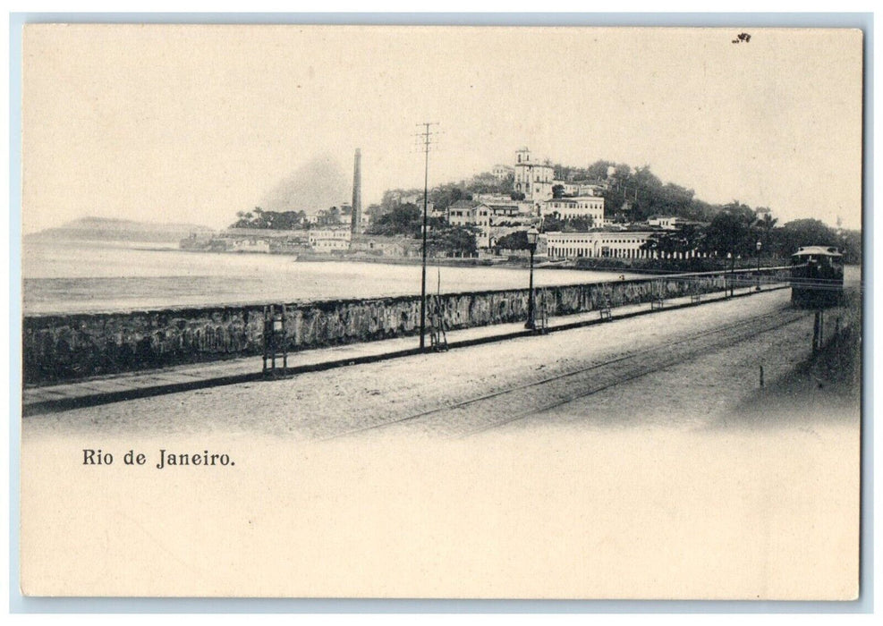 c1905 Trolley Car Buildings Rio De Janeiro Brazil Antique Unposted Postcard