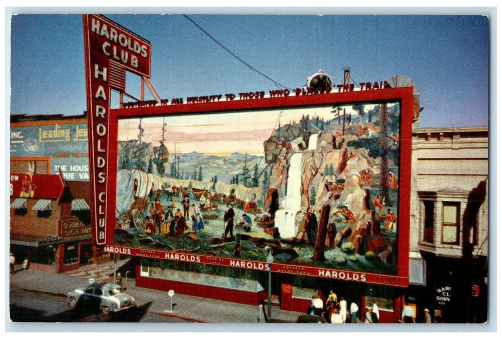 1960 Aerial View Harold Club Sign Classic Cars Reno Nevada NV Vintage Postcard