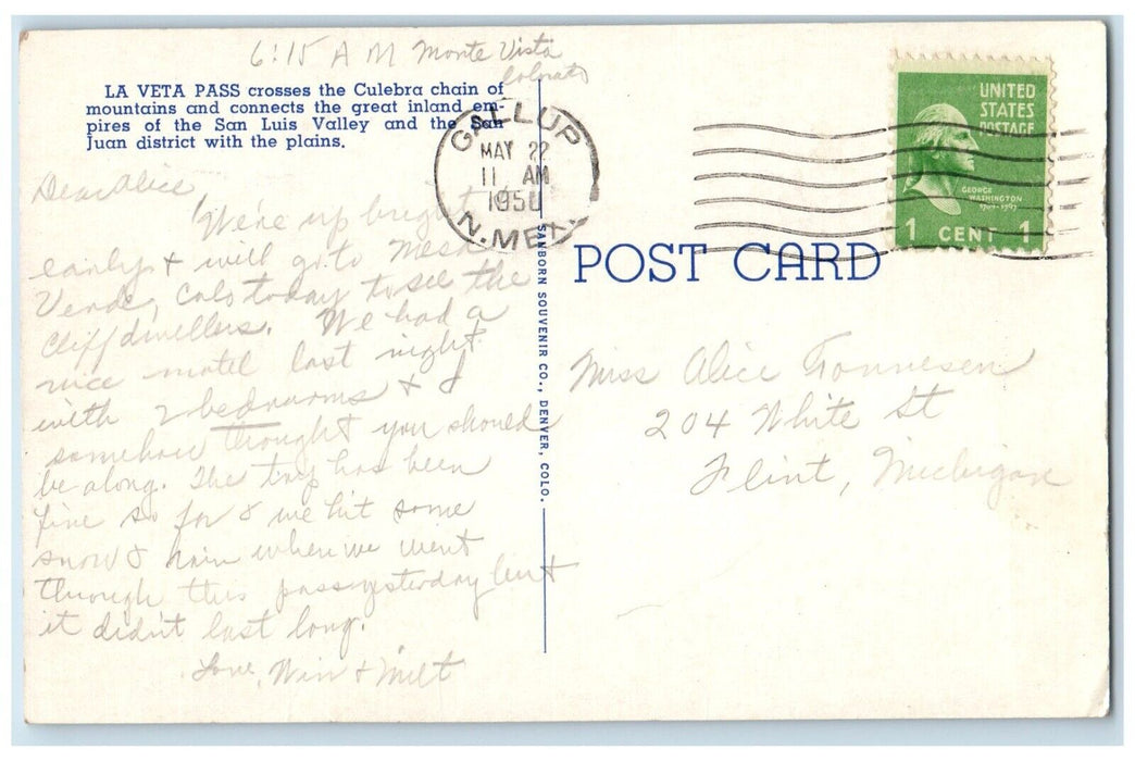 1950 La Veta Pass Connecting San Luis Valley Plains Gallup New Mexico Postcard