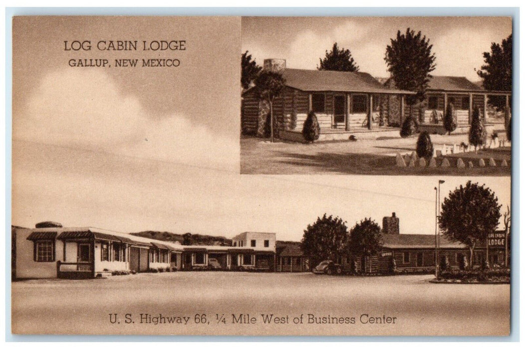 c1940 Log Cabin Lodge Multi-View Gallup New Mexico NM Vintage Antique Postcard