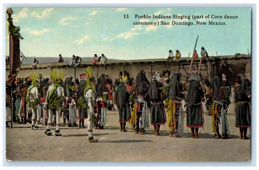 c1910 Pueblo Indians Singing Corn Dance Ceremony San Domingo New Mexico Postcard