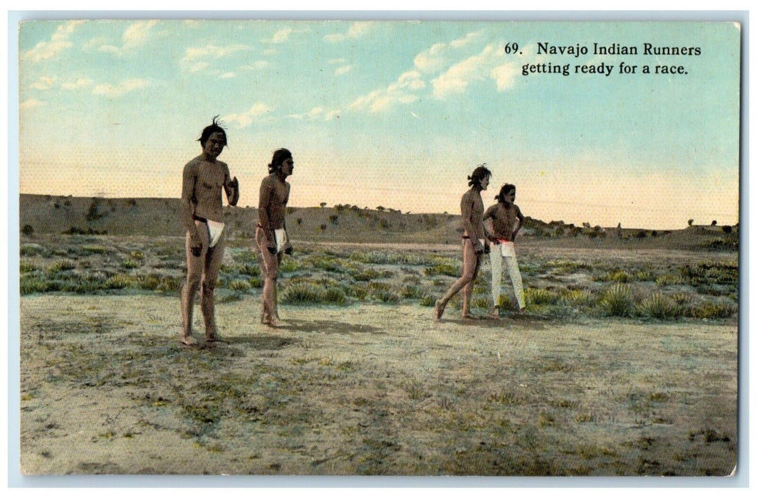 c1910 Navajo Indian Runners Getting Ready Race New Mexico NM Antique Postcard