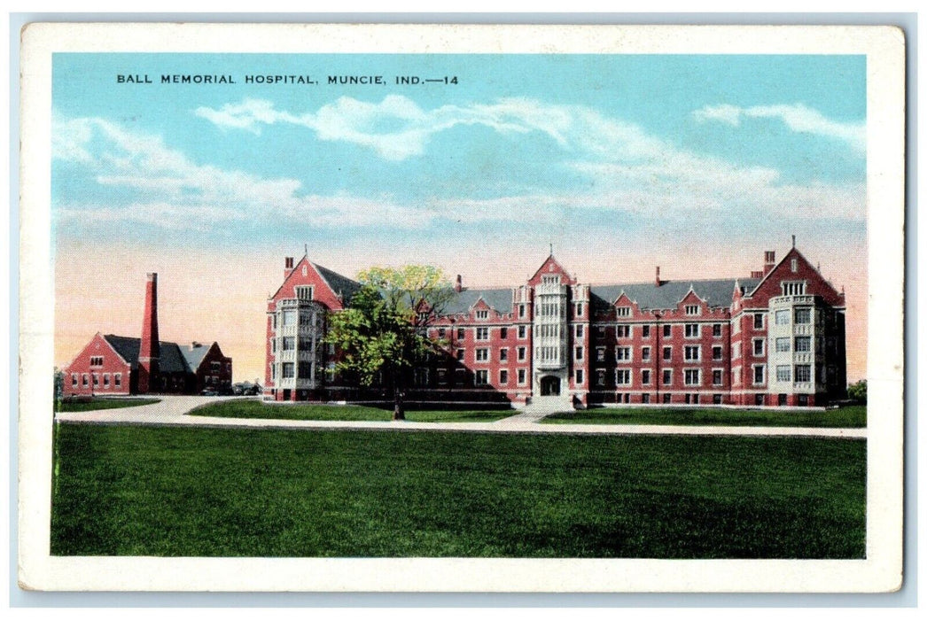 c1920 Exterior View Ball Memorial Hospital Building Muncie Indiana IN Postcard