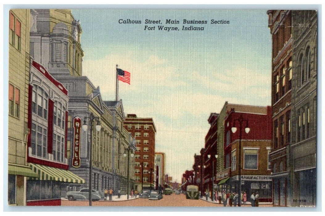 c1940 Calhoun Street Main Business Section Buildings Fort Wayne Indiana Postcard