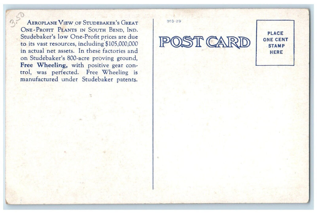 1920 Aerial View Studebaker One Profit Plant South Bend Indiana Antique Postcard