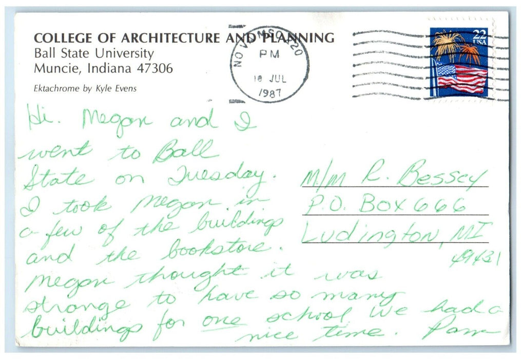 1987 College Architecture Planning Ball State University Muncie Indiana Postcard