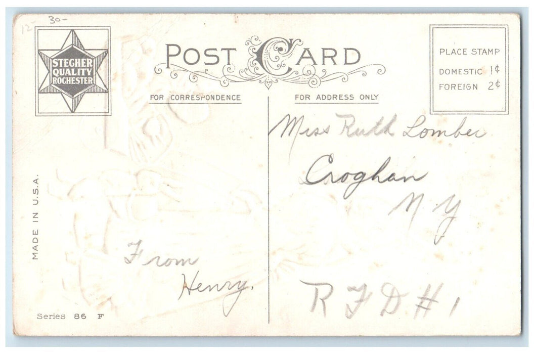 c1910's Happy Easter Anthropomorphic Rabbit Pulling Cart Eggs Embossed Postcard