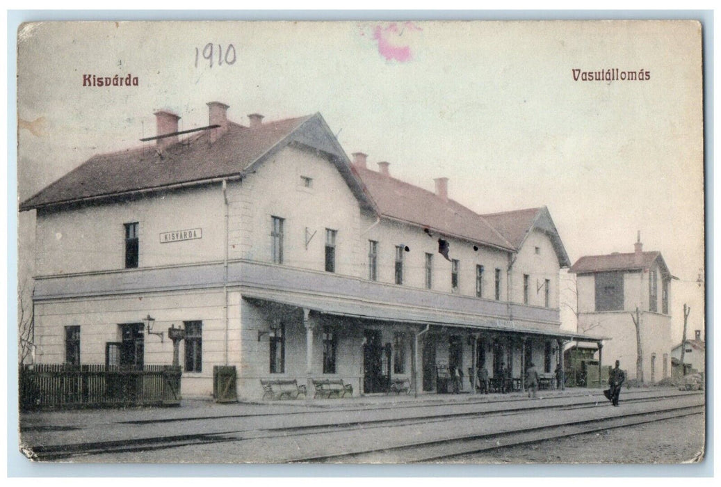 1910 Railway Train Station Building Kisvarda Hungary Posted Antique Postcard