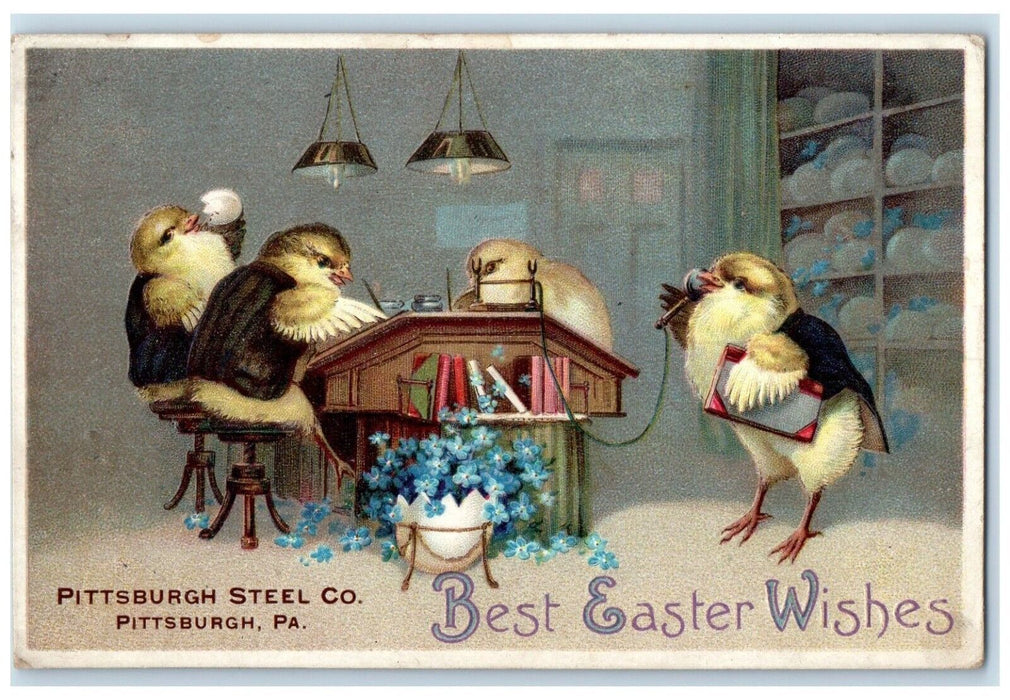 Easter Anthropomorphic Chicks Telephone Hatched Egg Flowers Clapsaddle  Postcard