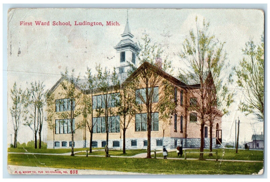 1910 Exterior View First Ward School Building Ludington Michigan Posted Postcard