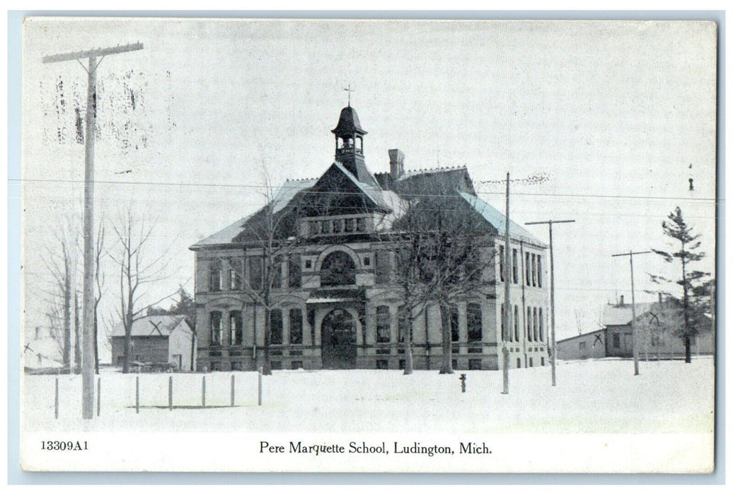 1910 Exterior View Pere Marquette School Building Ludington Michigan MI Postcard
