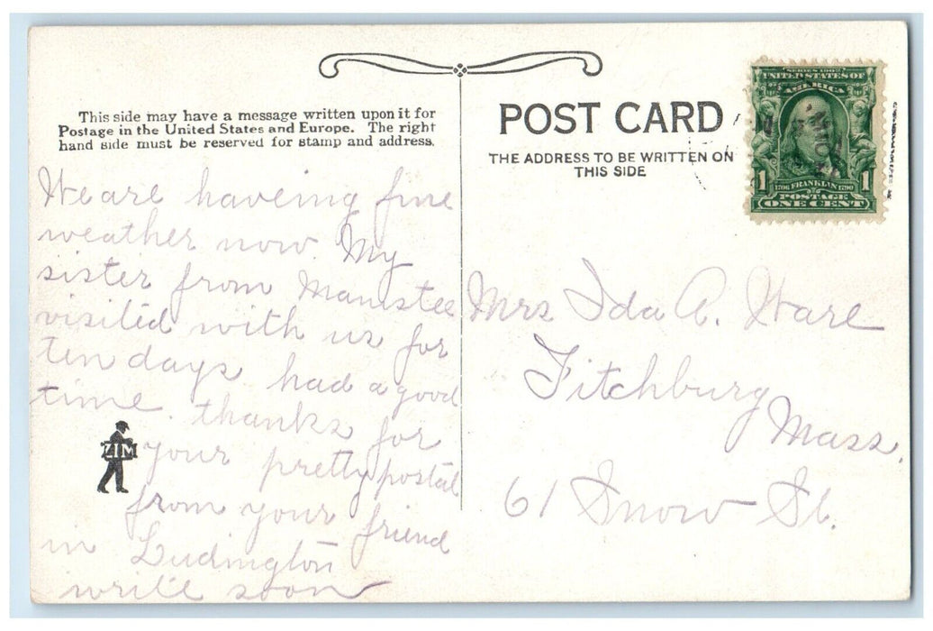 1910 Exterior View Pere Marquette School Building Ludington Michigan MI Postcard