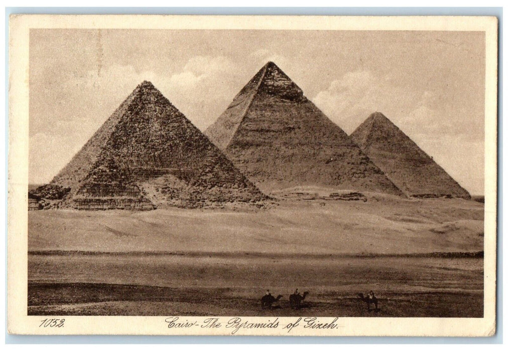 c1930's View of Cairo The Pyramids of Gixeh Egypt Posted Antique Postcard