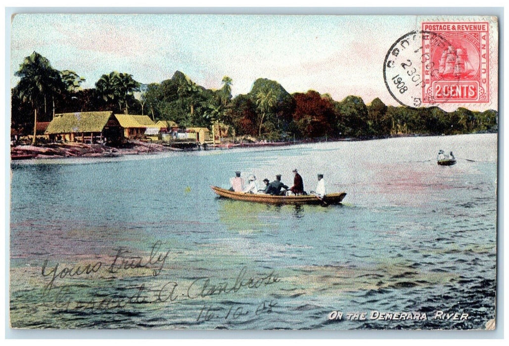 1908 Boating On The Demerara River Eastern Guyana Posted Antique Postcard