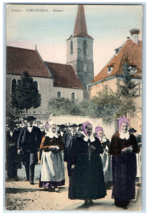 c1910 Crowd Scene at Alsace Schleithal Elsass France Antique Unposted Postcard