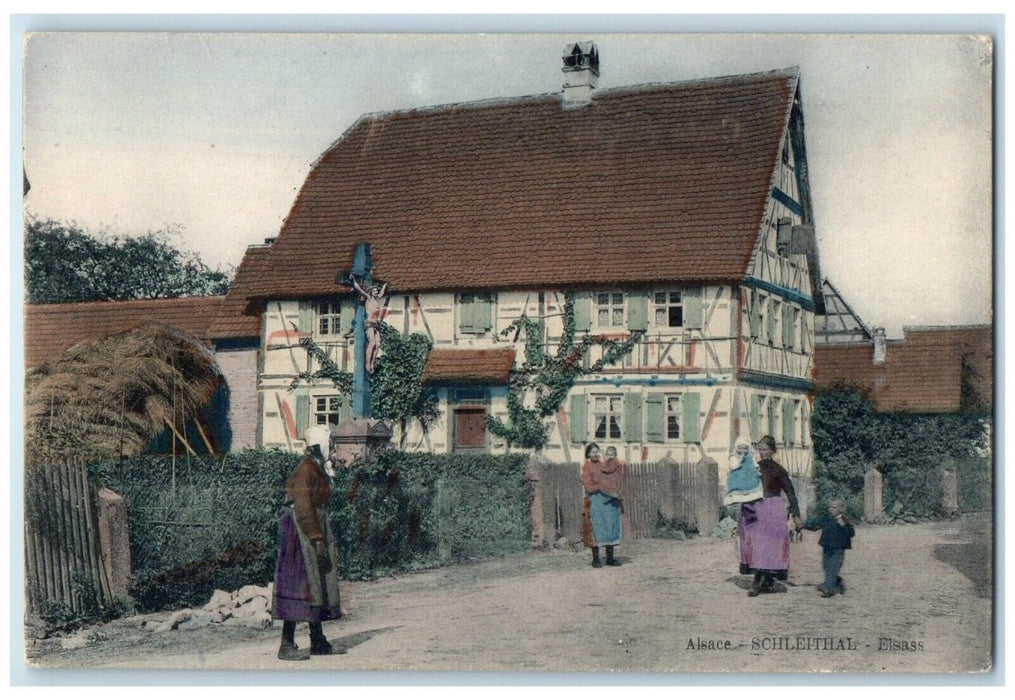 c1910 Road Scene Residences Alsace Schleithal Elsass France Antique Postcard