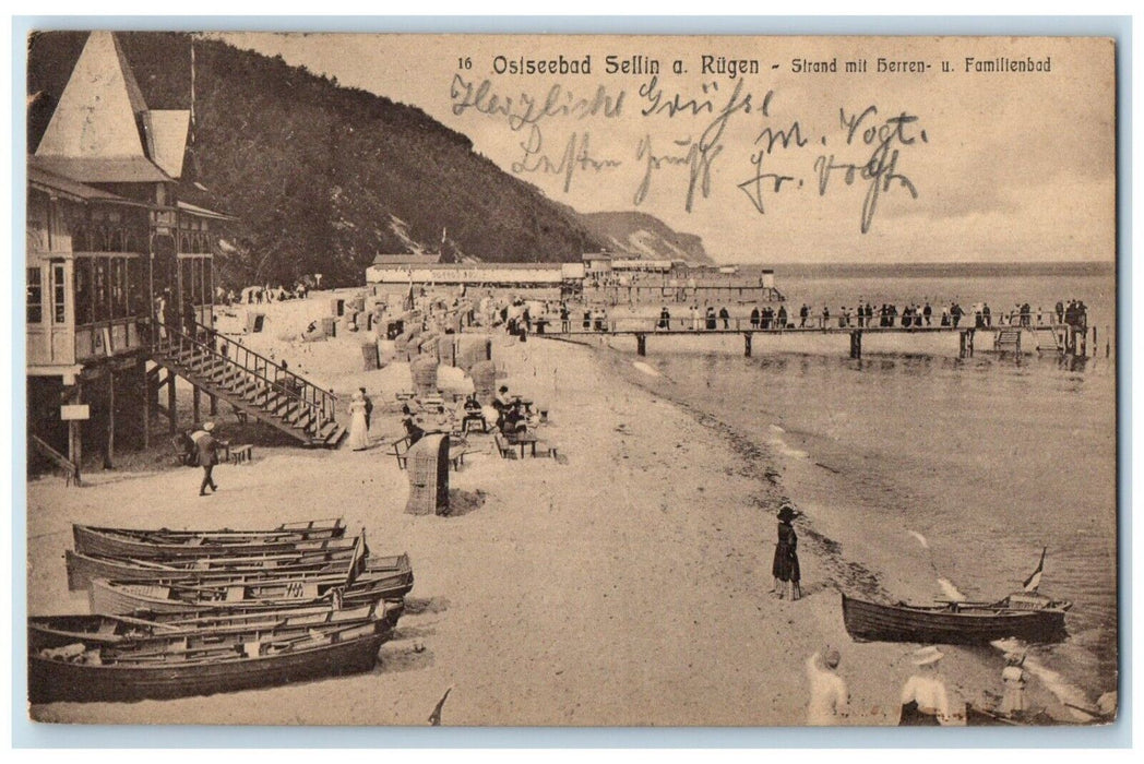 1912 Beach with Berries and Family Pool Ostseebad Baabe Germany Postcard